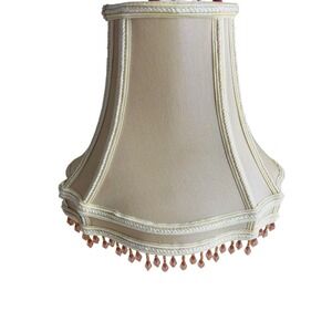 Vtg Style Cream Faux Silk Pagoda Lampshade Amber Beaded Fringe 10" Spider Fitter